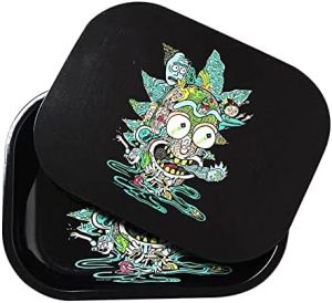 Rolling Tray with Magnetic Lid -Metal Rolling Tray with Spill Proof Cover - Cute Decorative Tray - Perfect Storage for Home or On-The-Go-Small Size - 7 x 5.5 Blue
