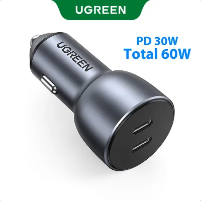 UGREEN 30W Car Charger Dual PD TYPE C 60W Fast Charger Up to 2.5x Faster Aluminum Case Suitable for iPhone 17 16 11 Pro IPad Pro 2018