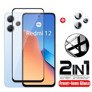 For Redmi 12 2023 Screen Protector 2in1 Full Cover Tempered Glass For Redmi12 4G Camera Lens Film Phone Protective Glass