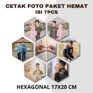 Isi 7Pcs Cetak Foto Hexagonal 20x17cm Bingkai Kayu MDF Hiasan Dinding Dekorasi Rumah Ruang Tamu Dapur Kamar Tidur.