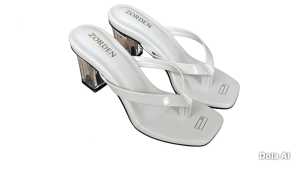 #F & H 06 Collection - Heels Wanita Elegan Hak Kaca Transparan Ujung Bulat dengan Aksen Karet