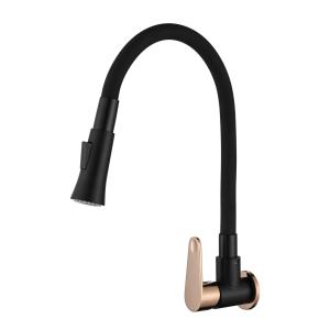 Valencia Modern SS304 Stainless Steel Wall Mount Kitchen Sink Tap Sink Faucet Flexible Hose with 2 Functions Spray Head Satin / Rose Gold c/w Black Kepala paip air sinki paip