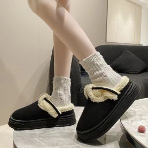 Free Shipping New Winter Warm And Fleece-Lined Ins-Style Loafers Half-Sole Thick-Soled Flat Comfortable And Versatile Cotton Slippers For Women