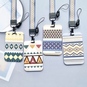 【Ready Stock】Cartoon Geometric Pattern Card Holder Identity Badge With Lanyard Neck Strap Card Bus ID Holder Touch n go Card case