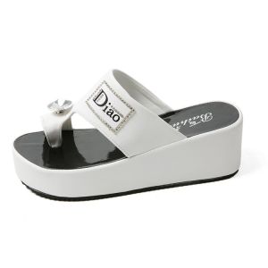 [Free Shipping] Korean-Style WomenS High-Heeled Thick-Soled Platform Slip-On Sandals For Outdoor Wear New Style Sandals With Rhinestones Fashionable