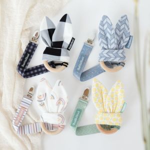 BooginHead BunBun Teether & PaciGrip Combo: Citrus Lemons, Blue Feather & Mod Rainbow