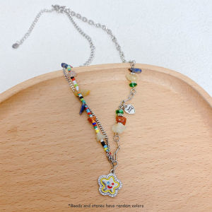 【Bestella✨COD】Tidak Teratur Warna-warni Bunga Liontin Batu Alam Manik-manik Kalung Tulang Selangka