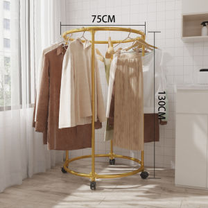 ราวแขวนเสื้อผ้า ราวแขวนผ้า ไม้แขวนเสื้อแบบตั้งพื้นรอบ มีล้อเคลื่อนที่สะดวก