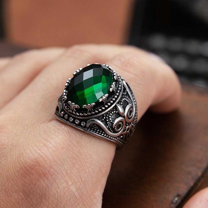 Men Ring Vintage Silver Gold Titanium Steel Oval Green Zircon Crystal  Finger Rings Fashion Accessories Lazada PH