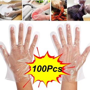 ถุงมือทำอาหาร ถุงมือใช้แล้วทิ้ง ถุงมือพลาสติก แพ็ค 100 ชิ้น ถุงมือทำอาหาร ถุงมือพลาสติกแบบใช้แล้วทิ้งแบบใสสำหรับจัดเลี้ยงในครัวเรือน