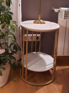 WISFOR 2 Tier Round Marble Coffee Table Sofa Side Table for Living Room Home Furniture Gold/Black Frame End Table