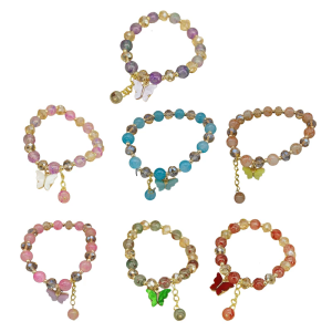 Trendy Butterfly Charm Bracelet Colorful Elastic Rope Handchain Stylish Beaded Wristchain for Everyday Wear