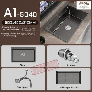 -SG Seller--Gun Gray Kitchen Nano Sink 304 Stainless Steel Household Sink  With Kitchen Faucet Drain Accessories