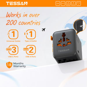 TESSAN Universal Travel Adapter 65W 100W Fast Charging Type C Charger with USB C UK International Travel Adaptor for China Japan Korea Philippines International Plug