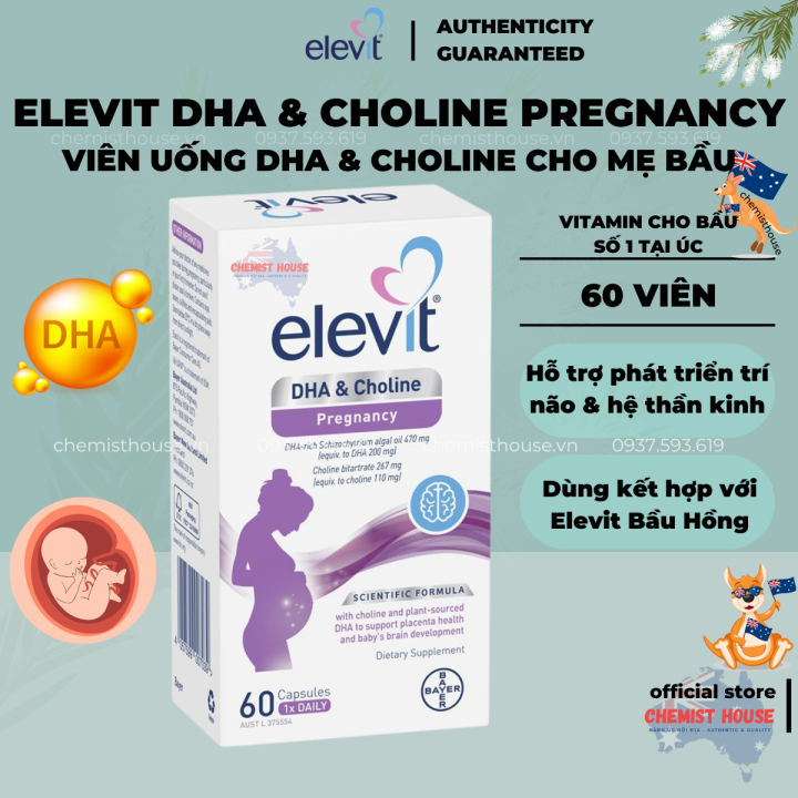 [Hàng Chuẩn ÚC] Elevit DHA + Choline Pregnancy 60 Capsules Viên uống bổ sung DHA CHOLINE cho mẹ