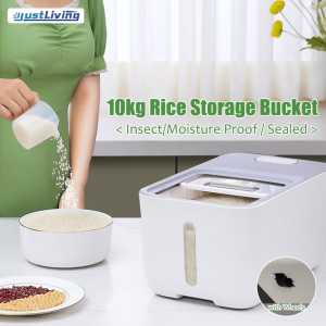 JustLiving Thùng Đựng Gạo Gia Dụng 10Kg Thùng Đựng Gạo Có Bánh Xe Thùng Đựng Gạo Kín Chống Côn Trùng/Chống Ẩm Bằng PP Thùng Đựng Ngũ Cốc Ngũ Cốc Bột Nhà Bếp Hộp Đựng Ngũ Cốc