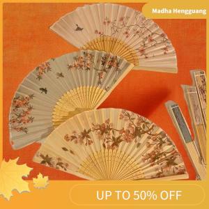 Madha 1Pcs Chinese Fans Folding Hand Fan Wedding Hand Fans Bamboo Portable Fan Dancing Fan Party Decorative Fan Ventilador