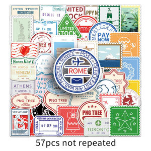 57PCS Retro Postmark Stickers World Travel Decals DIY Skateboard Fridge Guitar Luggage PVC Waterproof Sticker