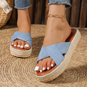 WomenS Summer Outdoor Wedge Sandals Platform Thick-Soled Slide Sandals Waterproof Genuine Leather Black High-Heel Sandals