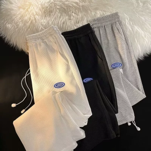 Waffle fabric pants simple fashionable comfortable breathable mens pants tapered pants M-5XL