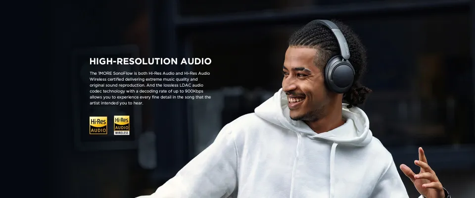 1MORE Sonoflow HC905 Wireless Bluetooth Active Noise Canceling Headphones,  Hi-Res LDAC 70H Battery, Connect 2