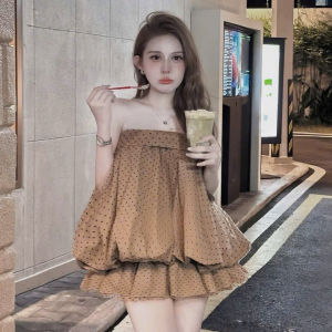 Set tiểu thư đi tiệc thiết kế áo quây Bí chấm bi phối Lưới mix chân váy ngắn xoè Mango có lót