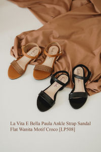 La Vita E Bella Paula Ankle Strap Sandal Flat Teplek Wanita Motif Croco