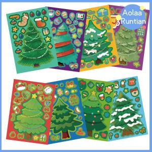 Aolaa 16PCS Toy Puzzle Stickers Christmas Tree Make A Face Stickers DIY Handicrafts Waterproof Stationery Stickers