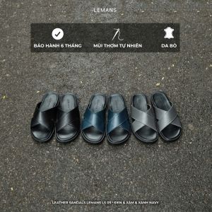 Dép quai chéo nam LEMANS - LS05.2 03 màu - Da bò đế cao su có mùi thơm BH 06 tháng