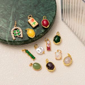 European and American cross-border fashion new personalized gemstone pendant four-leaf clover oval gemstone flower pendant DIY jewelry with h2609