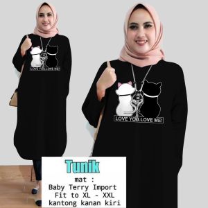 TUNIK Cewek Motif CAT / TUNIK POLOS / Bahan Babyterry / ALDORA SHOP