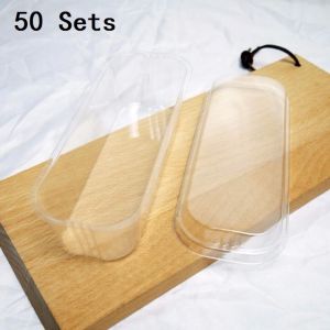 50pcs 300ml Aluminum Foil Baking Cake Box Rectangular Cheese Dessert Bread Packaging Cup With Lid