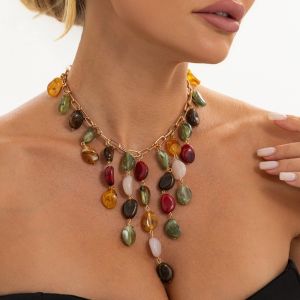 LIWU Hạt hình bầu dục Dây chuyền tua rua Nhiều màu sắc Dây xích loại Dây chuyền thả nổi bật Phong cách Bohemian Cổ điển Dây chuyền phong cách Bohemian. Dành cho phụ nữ.