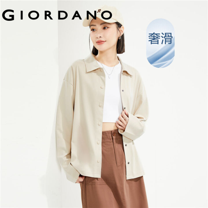 GIORDANO Women Jackets 100% Cotton Snap Buttons Jackets Turndown
