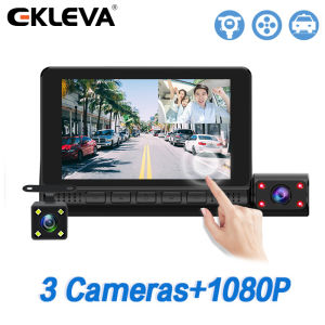 EKLEVA Car DVRs 1080P Dash Cam 4.0 Inch Touch Screen 3 Cameras Lens Video Recorder With Rearview Camera Auto Registrator Dash Camera