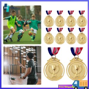 [ VKTECH ] 10Pcs Gold/Silver/Bronze Medal Award Medals with Neck Ribbon Students Rewards 5cm Competition Prize Medals Trophy Pattern for Talent Show Party Race