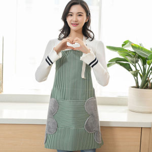 Cheer Life Kitchen Apron Erasable Hand Coral Fleece Fabric and Waterproof Oxford Cloth Striped Japanese Style Bib for Home Cleaning Accessories