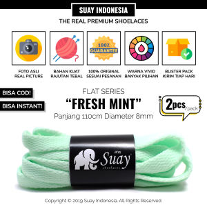 SUAY Tali Sepatu Gepeng Pipih Warna Hijau Mint Panjang 110cm 8mm - Fresh Mint FLAT Shoelaces