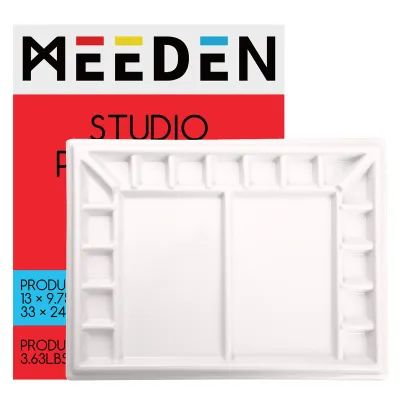MEEDEN Ceramic Watercolor Palette：Large Porcelain Artist Paint Palette Rectangle 13 x 9.8 inch - Art Mixing Tray for Gouache Watercolor Acrylic Painting - Without a Lid