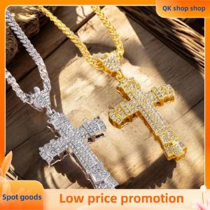✨QK shop✨ Unique Hip Hop Inlaid Rhinestone Exaggerated Retro Cross Pendant Men Necklace Jewelry Accessries