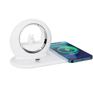 15W wireless fast charging cute  night light three in one desk lamp mobile phone holder wireless charger bedside lamp gift