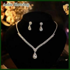 Aolie 3Pcs Simple Fashion Water Drop Necklace Earrings Sets For Women Wedding Bride Jewelry Sets Accessories Gift
