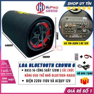Loa Bluetooth Crown 6 Bass 16 Usb-Thẻ Nhớ-Radio Fm-Karaoke Loa Cho Ô Tô Super Bass Nghe Nhạc Cực Hay - H2Pro Audio