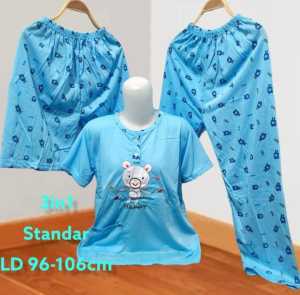 SETELAN BAJU TIDUR 3 IN 1 WANITA DEWASA BAJU 1 CELANA 2 PANJANG DAN PENDEK MODEL BORDIR COD