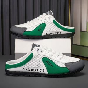 New Men Korean Style Mesh Breathable Half Shoes Soft Sole Comfort Slip On Sneakers Casual Rubber Shoes For Men On Sale