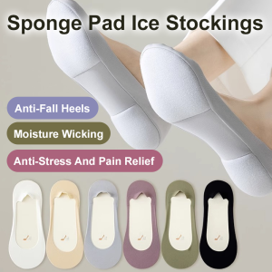 💕Anti-Pressure and Pain Relief 💕Thin Ice Silk Boat Socks for Women with Sponge Pads Soft Sponge Soles Anti-Pain and Pressure Relief Pads for High Heels Invisible Short Socks海绵垫冰丝船袜
