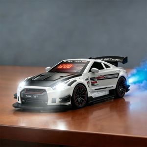 ZGNAY MALL Rechargeable Hypercar Alarm Clock LED Display Alloy Body Supercar Alarm Clock Creative Spray Effect Car Model Clock Home Decor