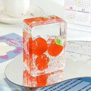 FUNG MALL Trong suốt Đồ trang trí cát trái cây Hình trái tim Hình chữ nhật Đồ trang trí cát chảy dầu Trang trí Dễ thương Đồ trang trí acrylic Quà tặng cho bé gái