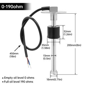 Level Sensor 0-190 ohm Stainless Steel Oil Tank Level Meter Sensor