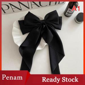 [PAM] Bow Ribbon Hairpin Headwear Simple Elegant Satin Spring Clip Fixed Hair Clip Retro Party Headdress Red Hair Accessories